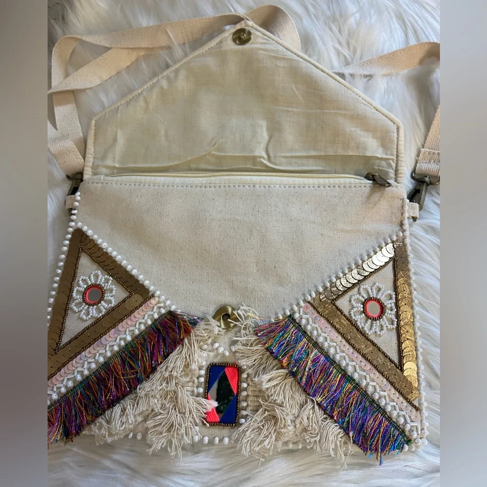 Lulus Tribal Chic Crossbody Bag - Cream and Multicolor - Picture 4 of 8